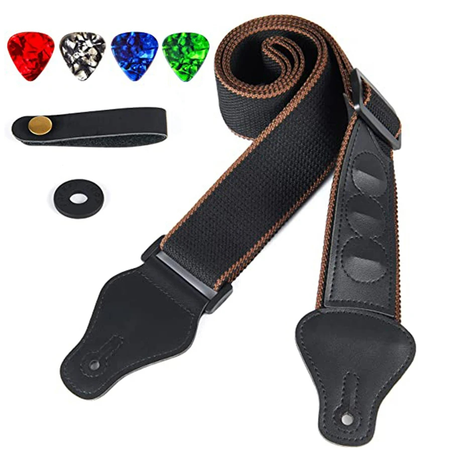7Pcs/Set Guitar Strap Black PU - Musical Instrument Ukulele 评论和价格
